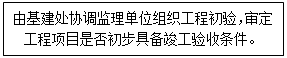 文本框: 由基建处协调监理单位组织工程初验，审定工程项目是否初步具备竣工验收条件。