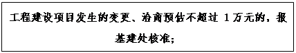 文本框: 工程建设项目发生的变更、洽商预估不超过 1万元的，报基建处核准；